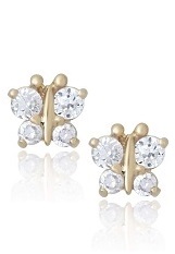 ravishing yellow gold diamond cubic zirconia March aquamarine birthstone baby earrings